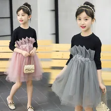Детское платье принцессы коллекция года, новое весеннее платье для девочек хлопковые модные детские платья с длинными рукавами для девочек возрастом 4, 6, 8, 10, 12 лет