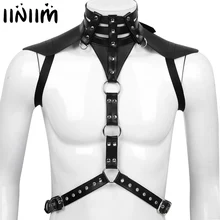 Iiniim мужской нагрудный ремень костюм из искусственной кожи шеи пряжки с o-кольцами необычный костюм хорошо мускулированный сексуальный клубная одежда