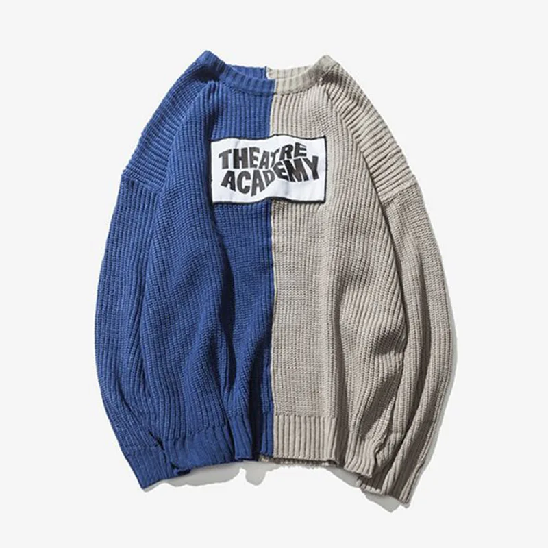 New Color Block Patchwork Knit Sweaters Mens 2018 Hip Hop Winter Casual Pullover Sweater Male Fashion Loose Long Sleeve Sweaters