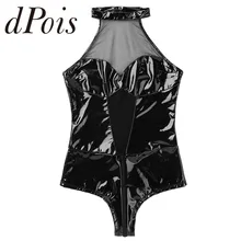 Сексуальное женское платье из искусственной кожи, цельное Сетчатое белье с оголенной грудью и открытой спиной, боди без рукавов, сексуальная клубная одежда