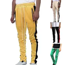 Laamei 2019 беговое трико обтягивающее брюки мужские Модные Цветные лоскутные брюки мужские повседневные брюки на шнурке и молнии уличная