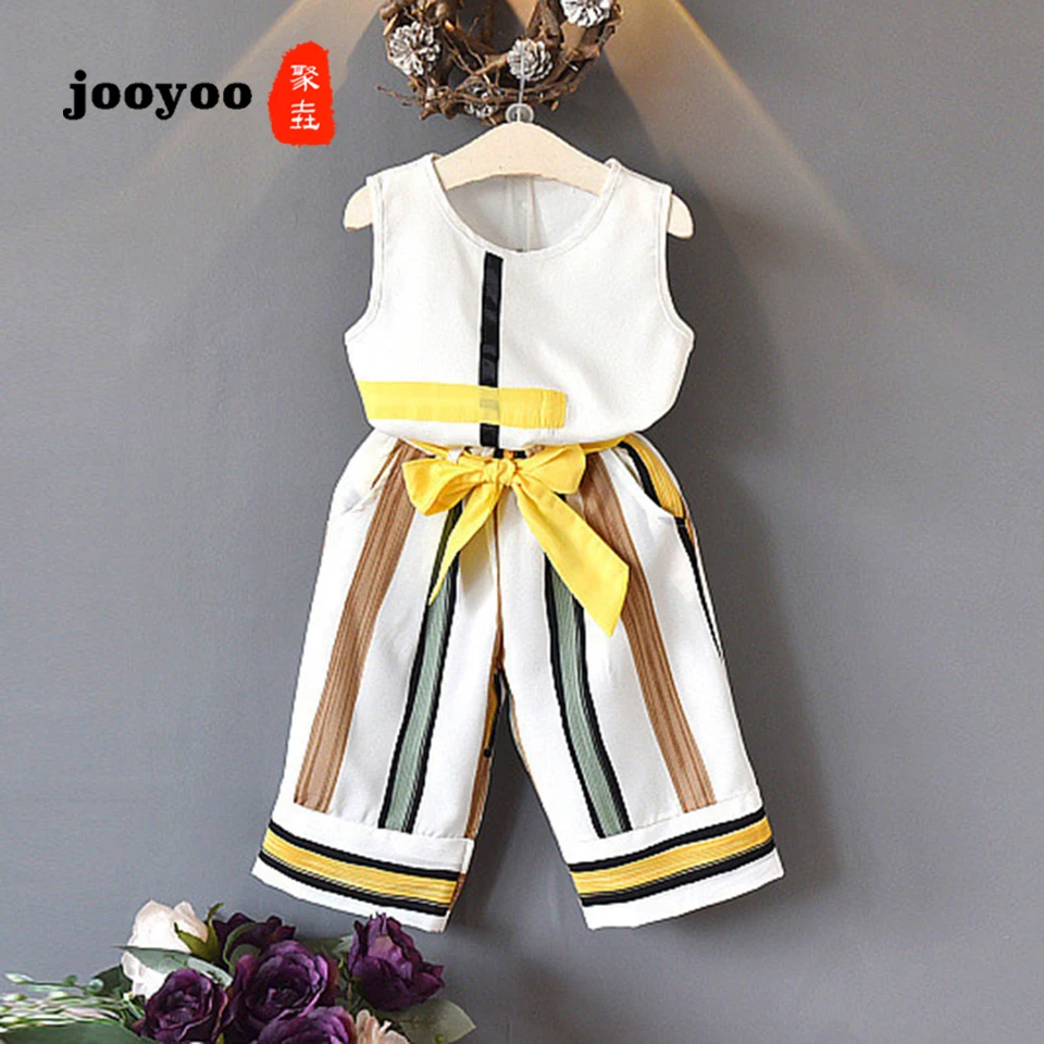 

Summer Kid Clothes Baby Girls Clothes Suit Set Geometric Print Tank Top + Striped Wide Leg Pants Set Baby Girl Clothing jooyoo