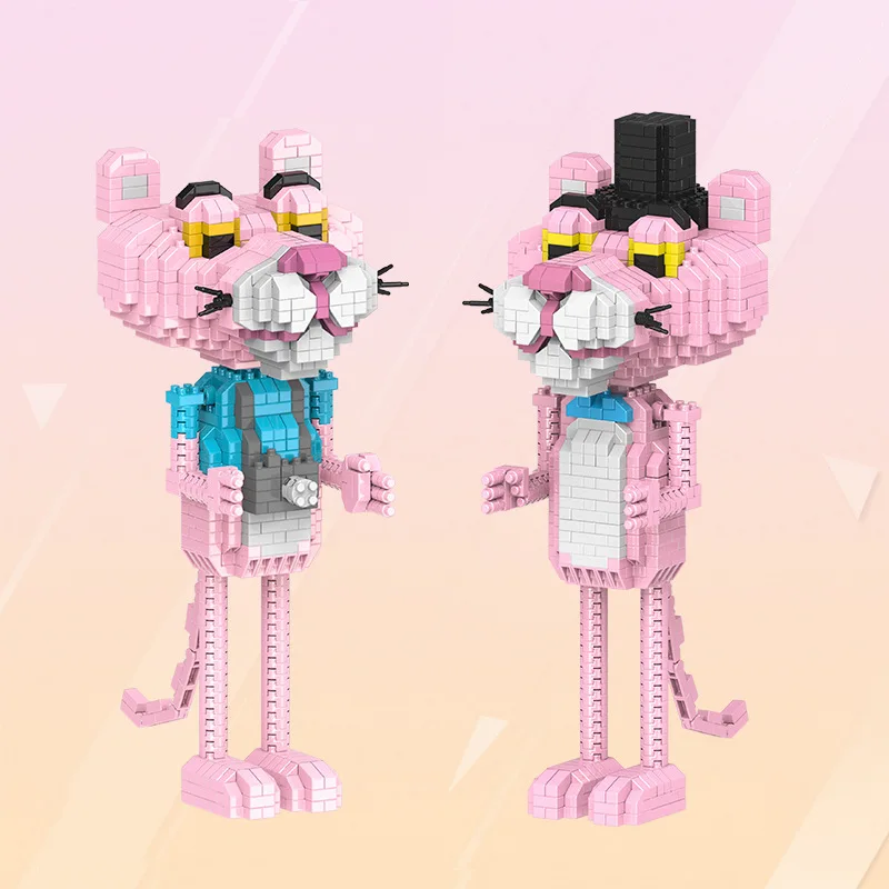 

Mini Qute movie characters kawaii girls kids Pink Panther action figures gift plastic building blocks model educational toy