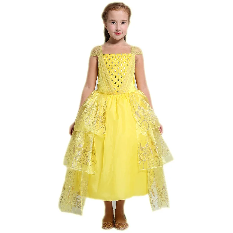 Платье принцессы Белль для девочек; Детский костюм без рукавов; детское платье для костюмированной вечеринки на Хэллоуин, карнавал, день рождения