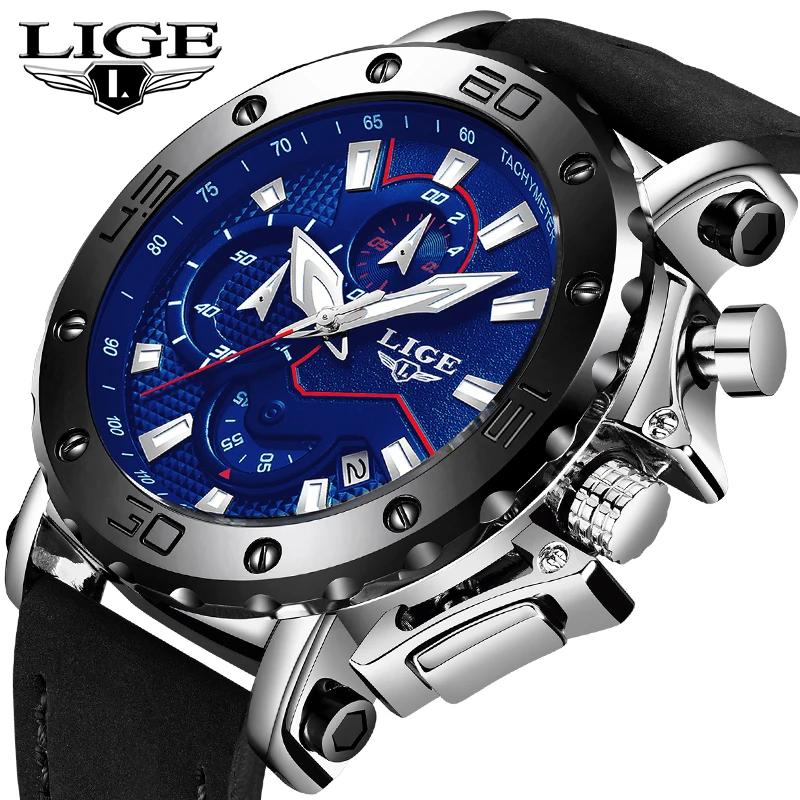

LIGE Mens Watches Top Brand Luxury Sports Military Watch Business Men Leather Analog Quartz Watch Waterproof Relogio masculino