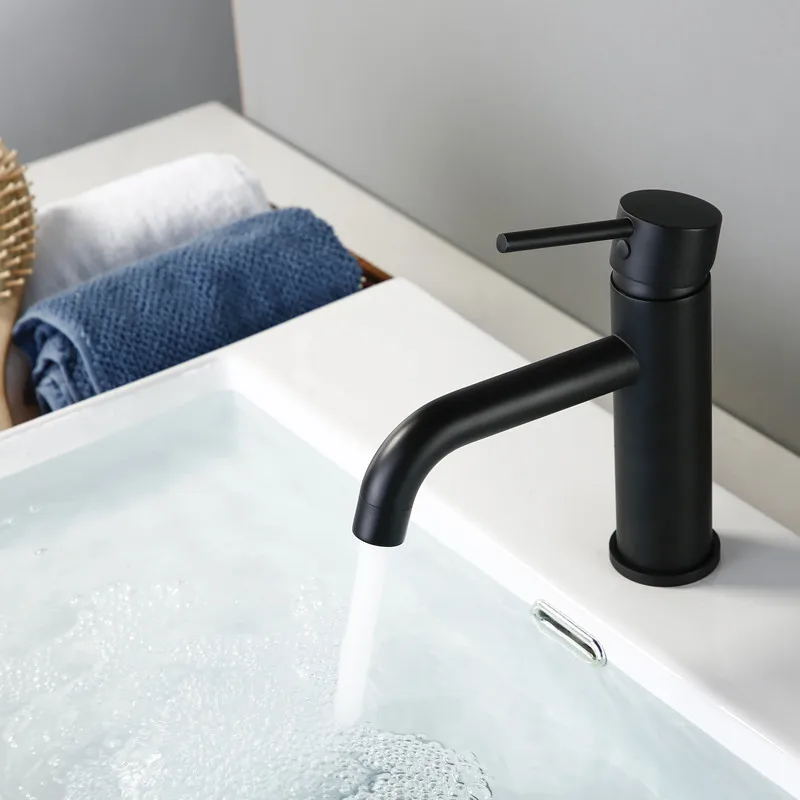 Online Nuevo Matt negro grifo rosa de estilo moderno lavabo dorado\tCuenca frío y caliente de moda redondo único agujero cocina del ducha pared vintage monomando grifo de la lavabo grifos baño alto griferia lavamanos rosca