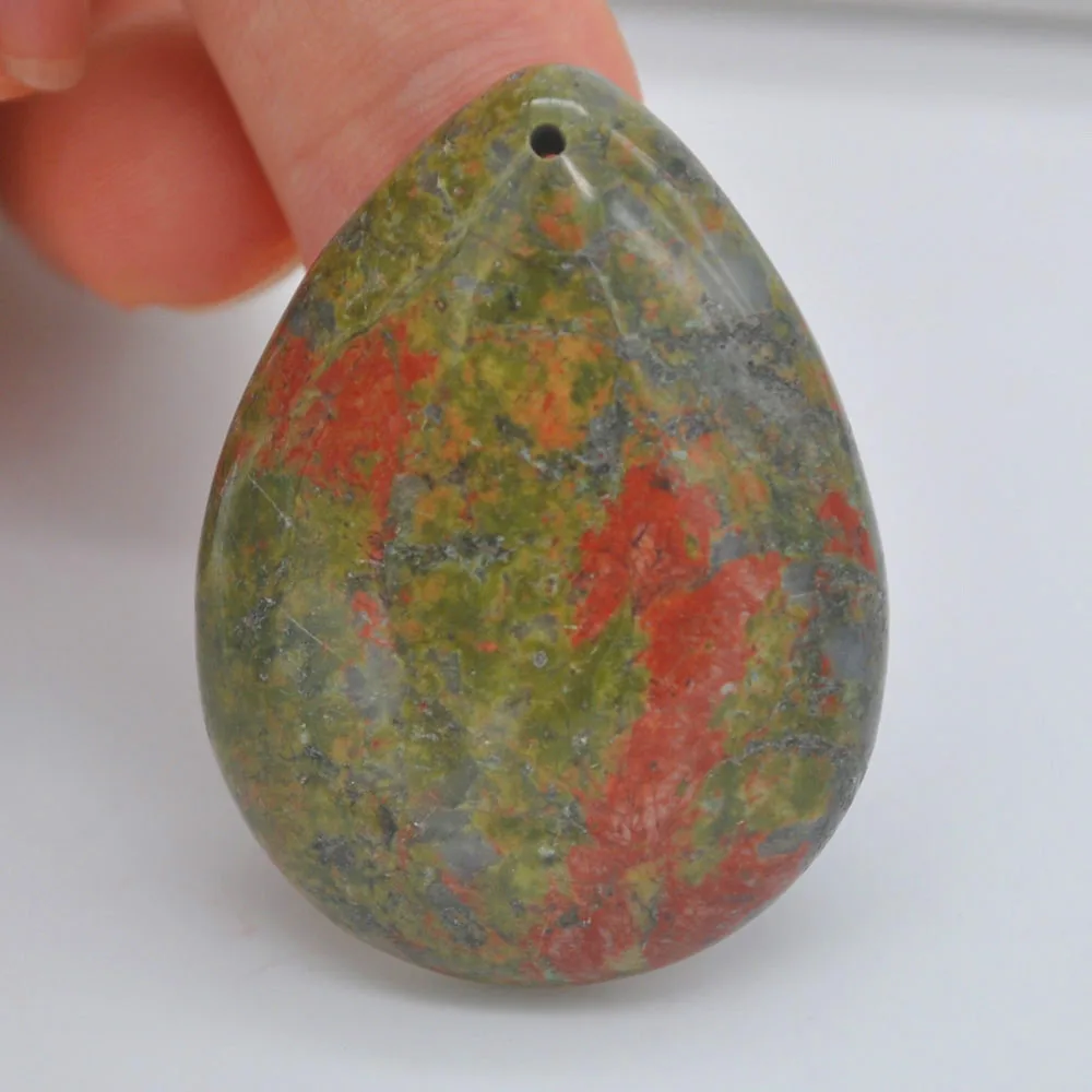 Натуральный 40x30 мм смешанный камень шарик каплевидный кабошон отверстие ювелирные изделия для подарка драгоценный камень кулон 1 шт. H149-H166 - Цвет: Unakite Epidote