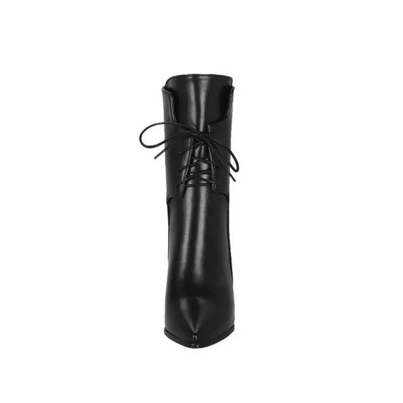 Brand Designers 2018 New Winter Women Shoes Black High Heels Riding Boots Lacing Platform Ankle Boots Chunky Heel Big Size 32-43 (10)