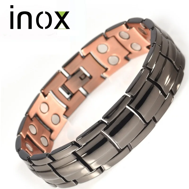 

INOX Magnetic Copper Bracelet for Men Gunmetal with 30pcs Strong Magnets Adjustable 21.5CM/15MM