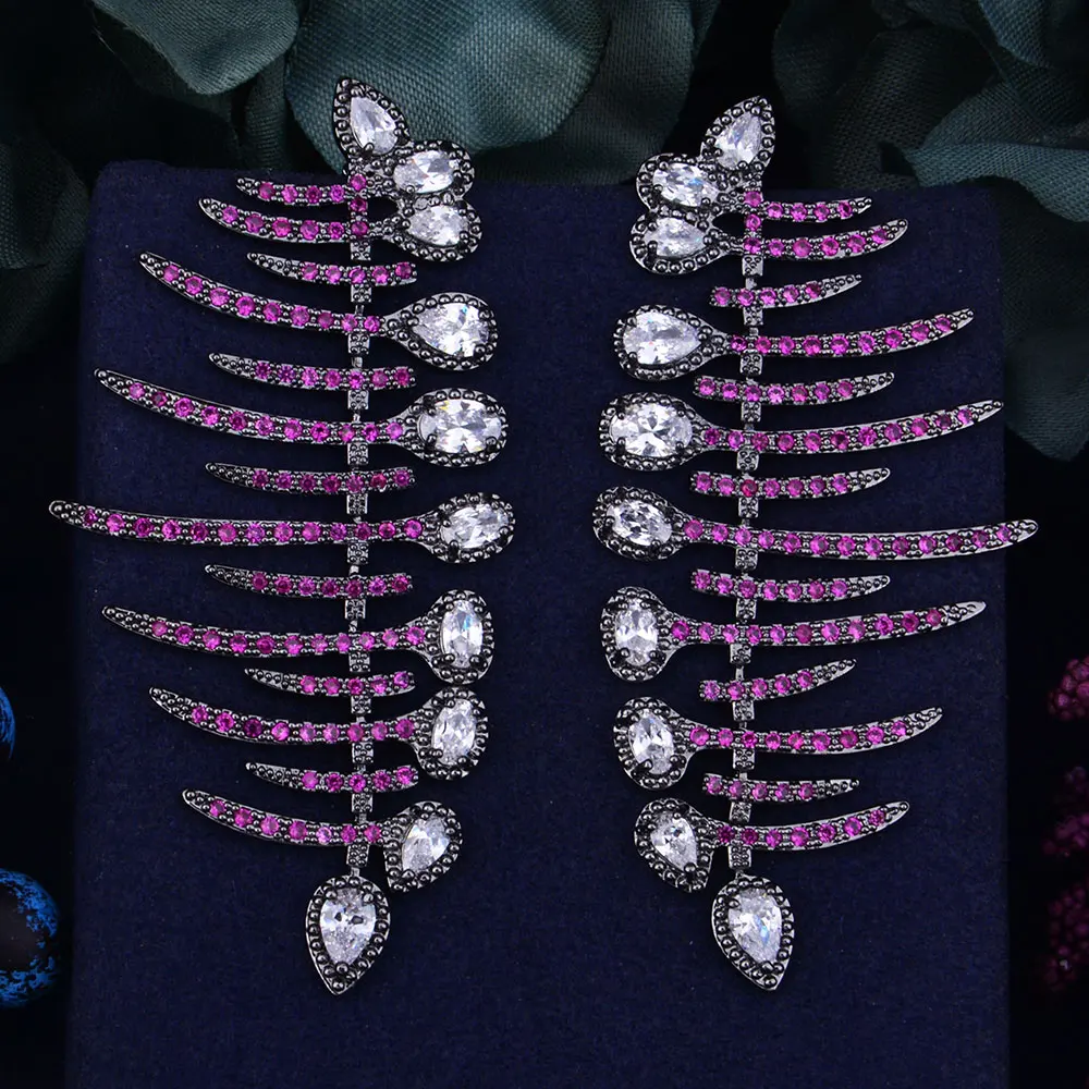 70 мм роскошный дизайн рыбьей кости модный разноцветный кубический цирконий для женщин Свадебные помолвки Модные серьги для женщин и девочек