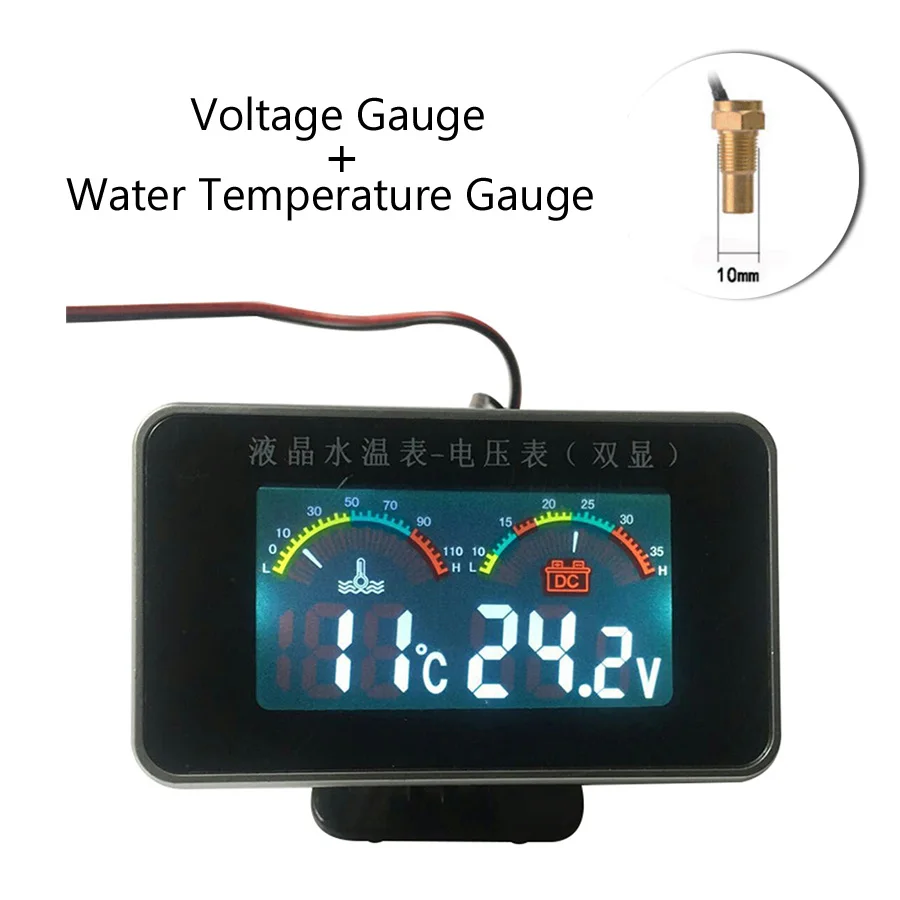 2 в 1 12 В/24 В ЖК-экран Автомобильный грузовик вольтметр измеритель величины напряжения датчик температуры воды с M10 датчик температуры винт Универсальный