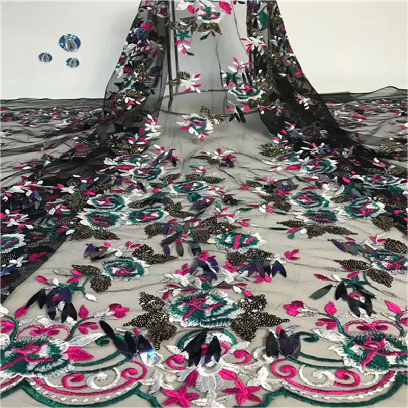 

french tulle lace fabric sequins embroidered African net lace fabric wholesale 2019 high quality for Nigeria wedding