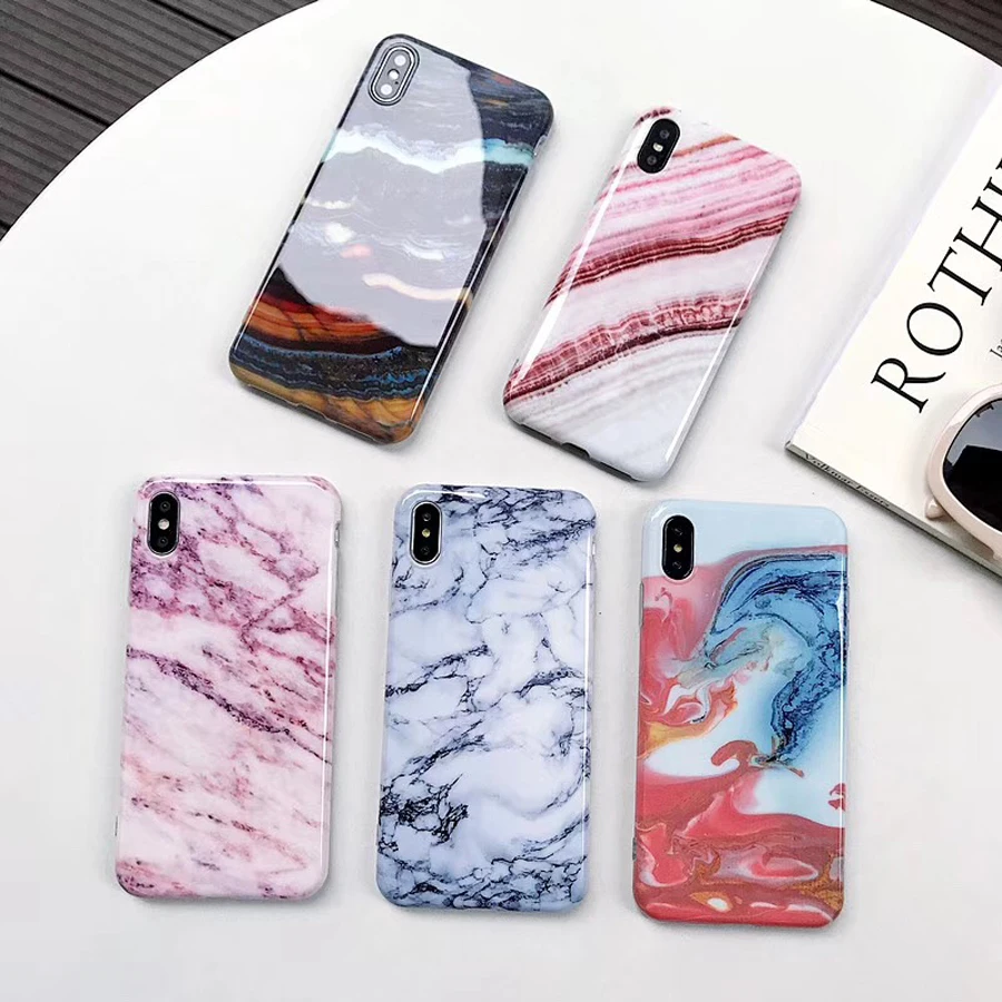 

For iphone XR X XS MAX 7 8 plus case cover fashion glossy marble painted soft silicon phone bag case for iphone 6 6s plus capa