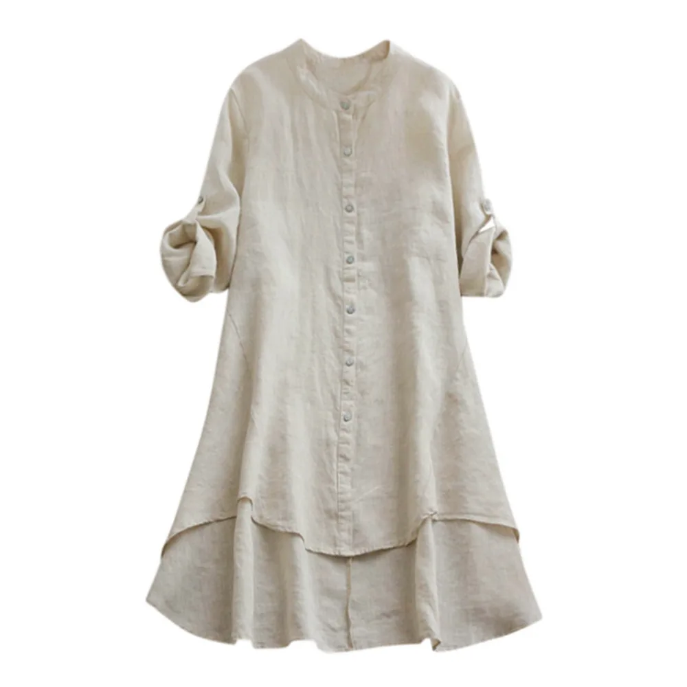 

Womens Blouses Plus Size Casual Loose Linen Soild Button Long Sleeve Long Shirt Blouse Tops Women 2019 Fall grande taille femme
