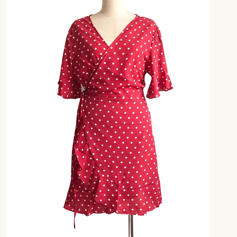 Robe Ete 2019 4XL Casual Short Sleeve V Neck Mini Dress Women Vintage Polka Dot Dress Elegant Ruffle Boho Beach Dress Plus Size q