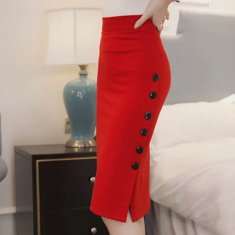 

Fashion Women Office Bodycon Pencil Skirt High Waist Side Single Breasted Open OL Skirts Plus Size 5XL QL Sale