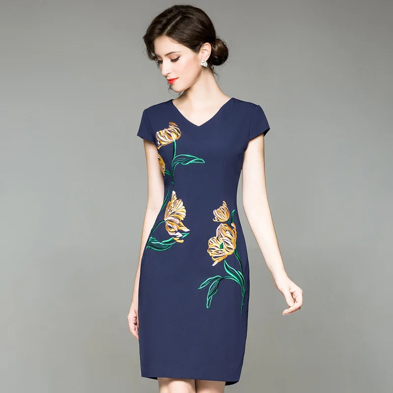 

office dresses ladies 2018 new autumn fashion Work dress V-Neck sexy plus size summer women elegant pencil flower Party Dress