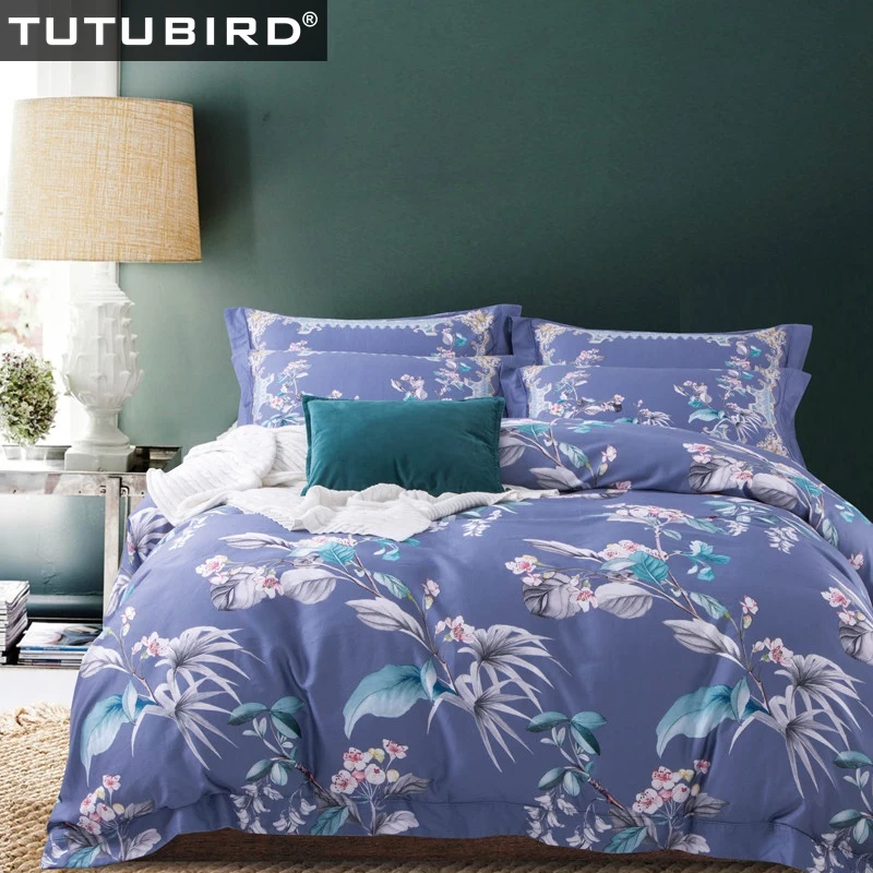 

Luxury King bedding sets pastoral Egyptian Cotton Bed linen sheet duvet cover leaf plant print modern 4pcs pillow case