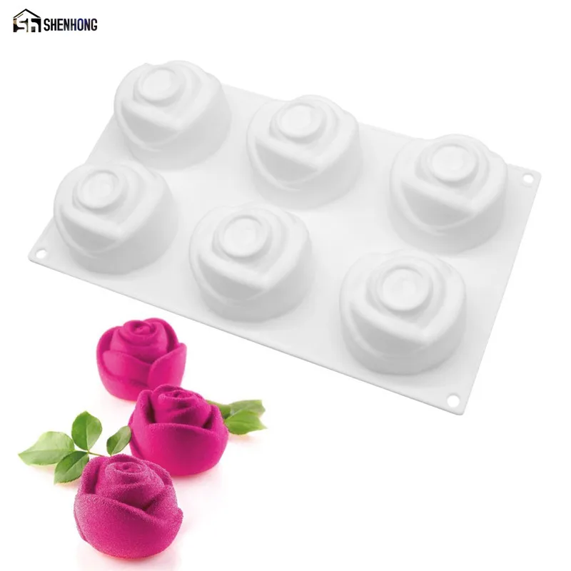 

SHENHONG 3D формы для выпечки в виде Розы силиконовая форма для выпечки, десерта, алмазной выпечки, мусса, художественная форма для шоколада, силиконовая форма