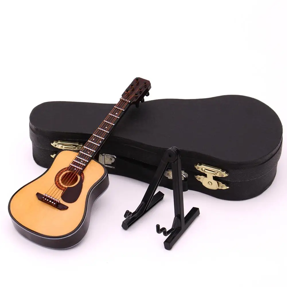 

Miniature Guitar Model Mini Wooden Full Angle Folk Acoustic Guitar Guitarra Collection Decorative Ornaments Gift with Case Stand