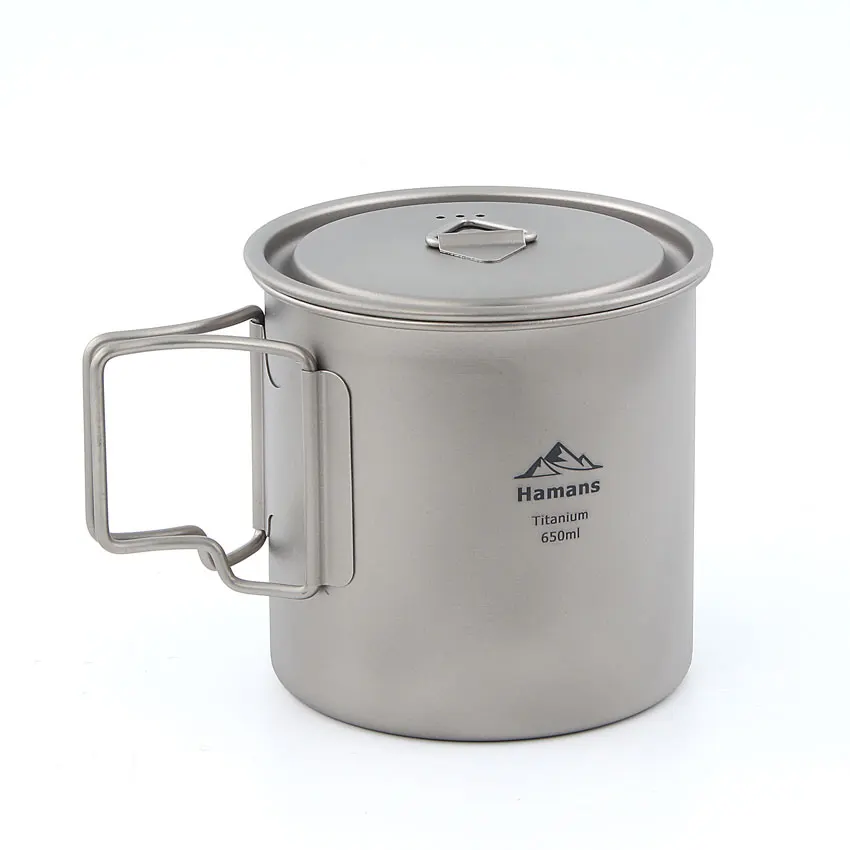 

HAMANS HMS-POT-650 Ultralight Titanium Pot Folding Handle Outdoor Camping Titanium Cup Titanium Bowl 650ml