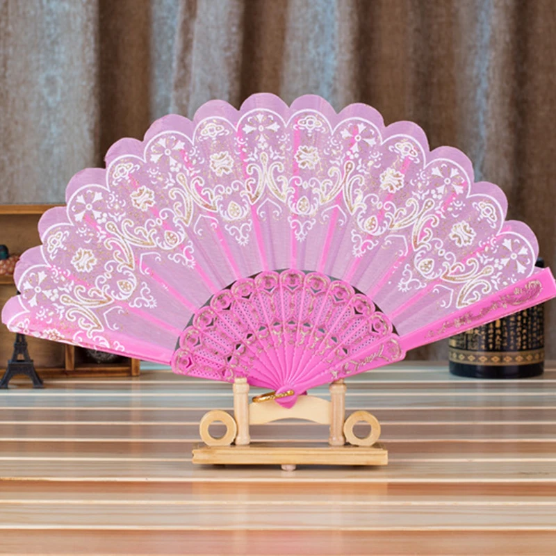 Китайский/Испанский Стиль веер для свадебной вечеринки подарок кружево Шелковый дом складной ручной цветок Декоративные веера женский Танец Реквизит - Цвет: Pink