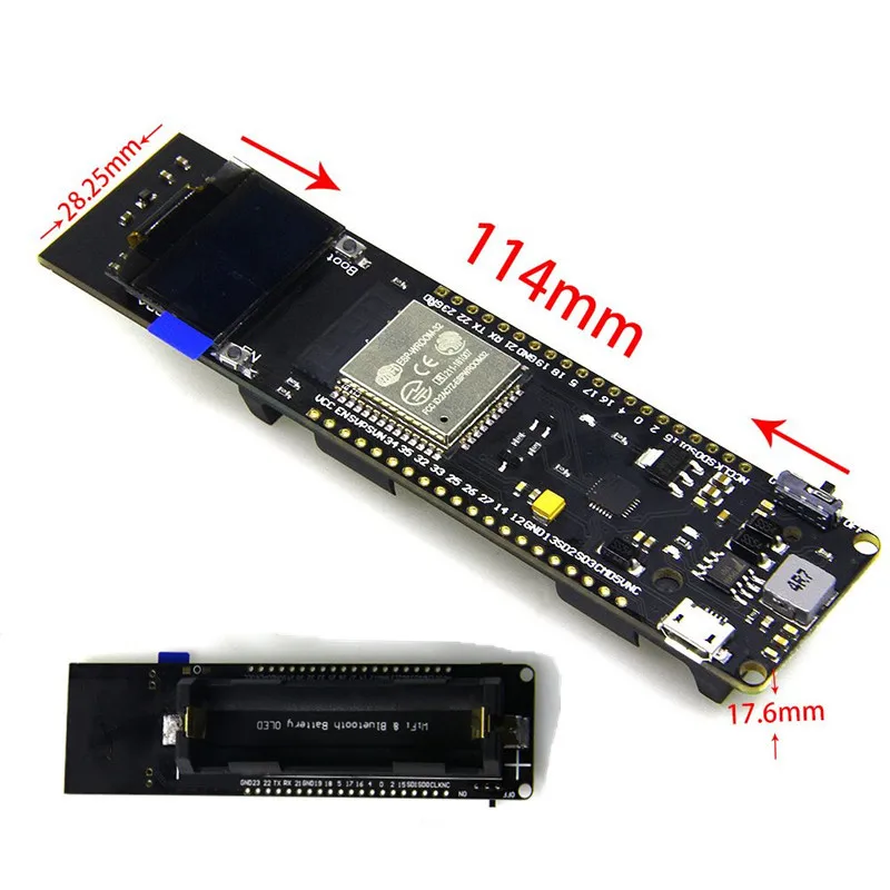 Макетная плата WiFi и Bluetooth ESP32 с 0 96 дюймовым OLED + 18650 зарядным аккумулятором