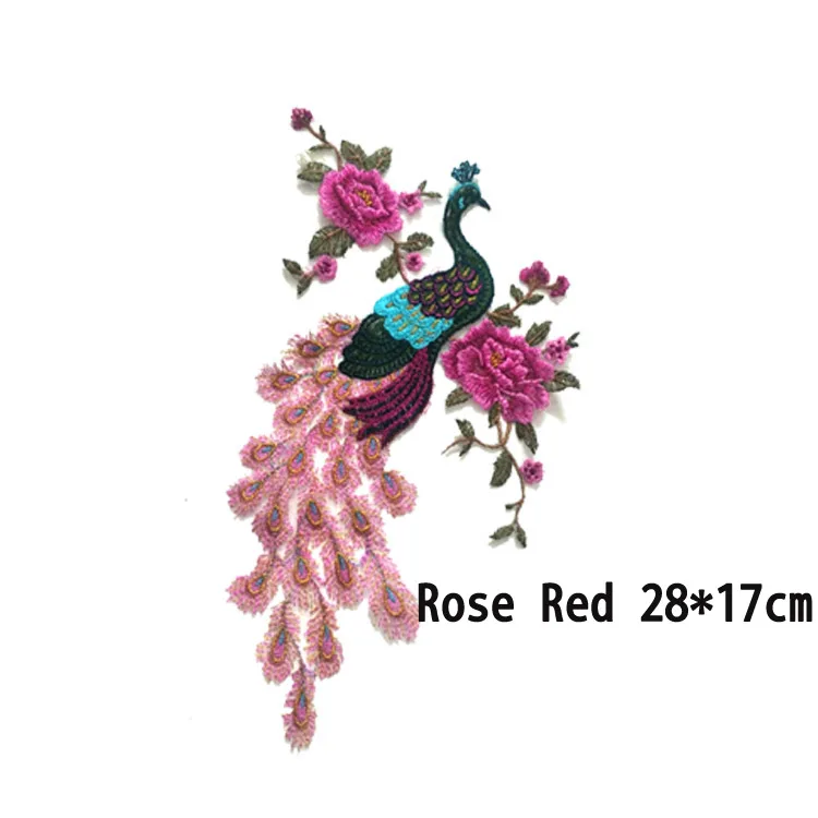 4 шт. 28*17 см 6 цветов Изысканная маленькая вышивка павлин/Феникс ткань патч Национальный Ветер одежда украшения Наклейка A1513 - Цвет: rose red