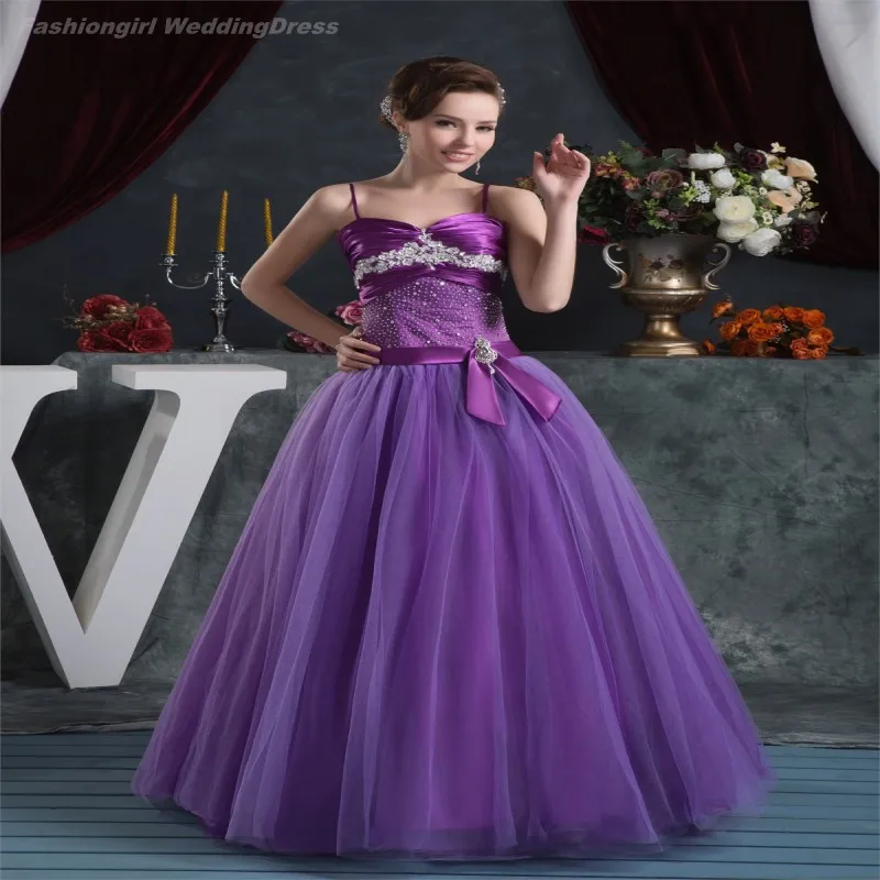 Elegant Royal Purple Ball Gown Vestido De Festa Lace Up Tulle Long Prom