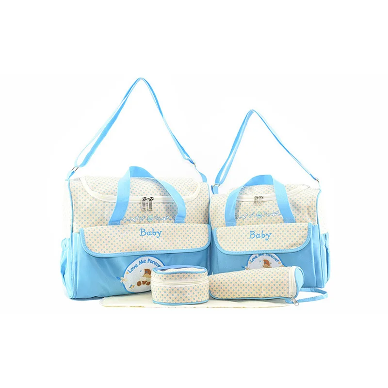 5pcs/set Baby Diaper Bag Large Capacity Organizer Bag Changing Nappy Bag For Baby Moms Maternity Bag - Цвет: T6316-Sky blue