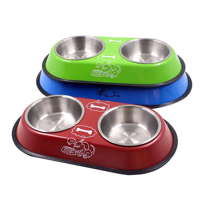 Pet dog bowl food tray stainless steel pet feeder non slip double bowl