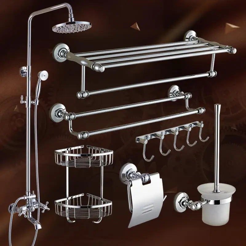 Европейский хромированный набор оборудования для ванной комнаты с душевым набором для украшения ванной комнаты Аксессуары для ванной комнаты - Цвет: Белый