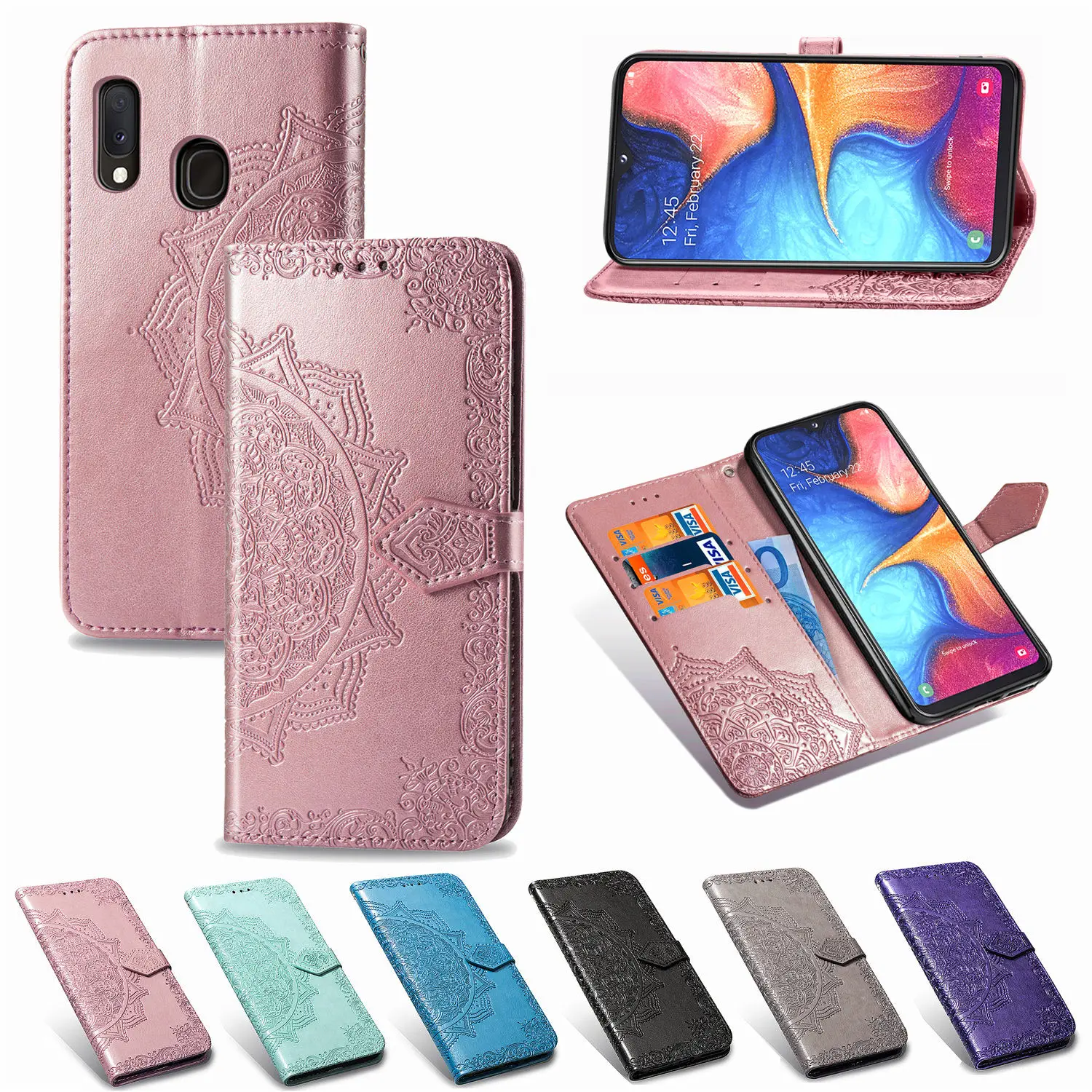 Роскошный кожаный чехол-кошелек с объемным цветком для Samsung Galaxy A20E чехлы из