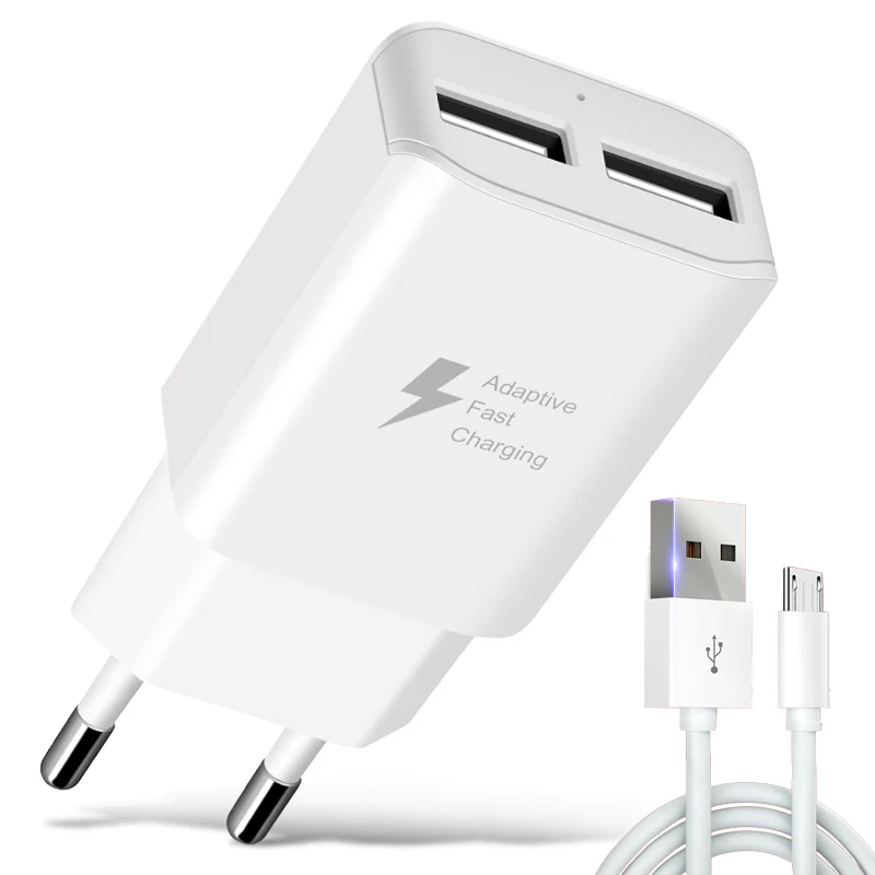 

Mobile Phone Multi USB Charging Adapter Dual Ports Fast Charging Universal EU US Wall Charger with 2.4A Charging USB Cable Micro