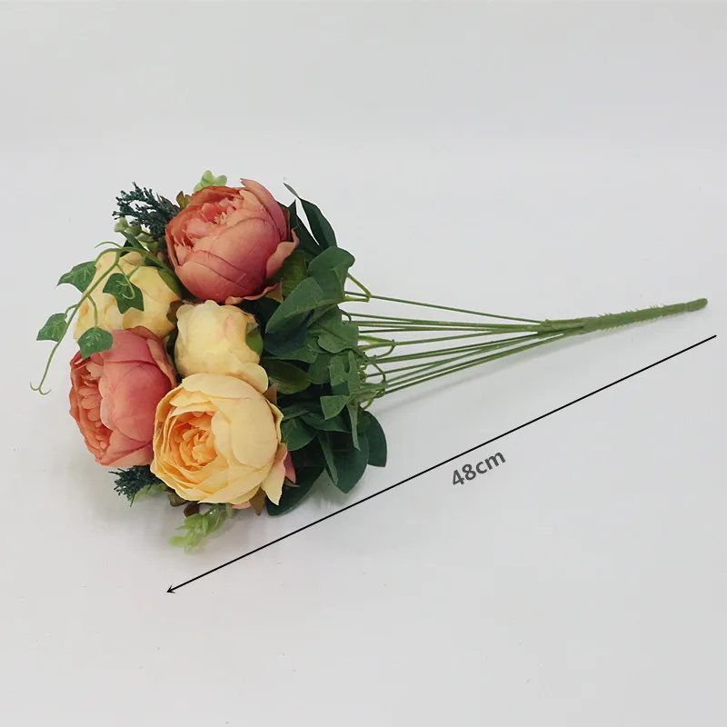 Flone Hight Quality Silk Flower European Peony Flower Bouquet Artificial Flowers Fake Leaf Wedding Home Party Decoration (14)