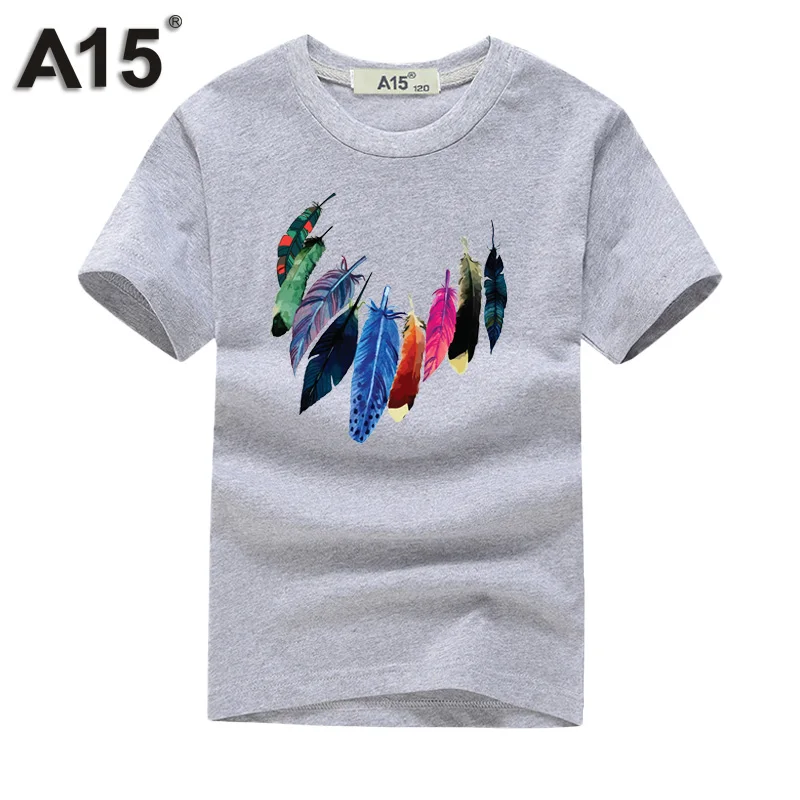A15 Детские футболки для мальчиков короткий рукав 3D футболка для девочек Детские футболки хлопок футболка для лета подростковые футболки 10 12 14 лет - Цвет: T0070Gray