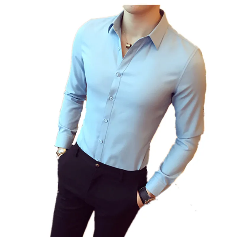

2019 stylish men Leisure spring and autumn season cotton dress long sleeve shirt/Male high-grade pure color slim business shirt
