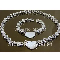 YST1 Модные женские украшения комплекты Серебро 925 Любовь подвески-шармы в форме сердца колье + браслет горячая Распродажа в 2015 женские комплекты - изображение