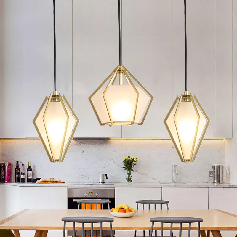 

Nordic Modern Restaurant Glass Pendant Lights Coffee Shop Bar Led Lamp Personalized Retro Creative Diamond Lamps Lighting