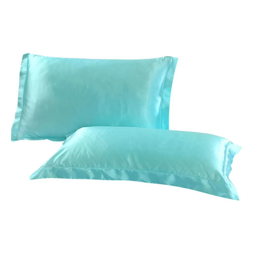 Light Blue Однотонный наволочка Королева стандартная атласная наволочка гладкие шелковые наволочки для дома Подушка Наволочка спальня офис подарок - Цвет: Light Blue