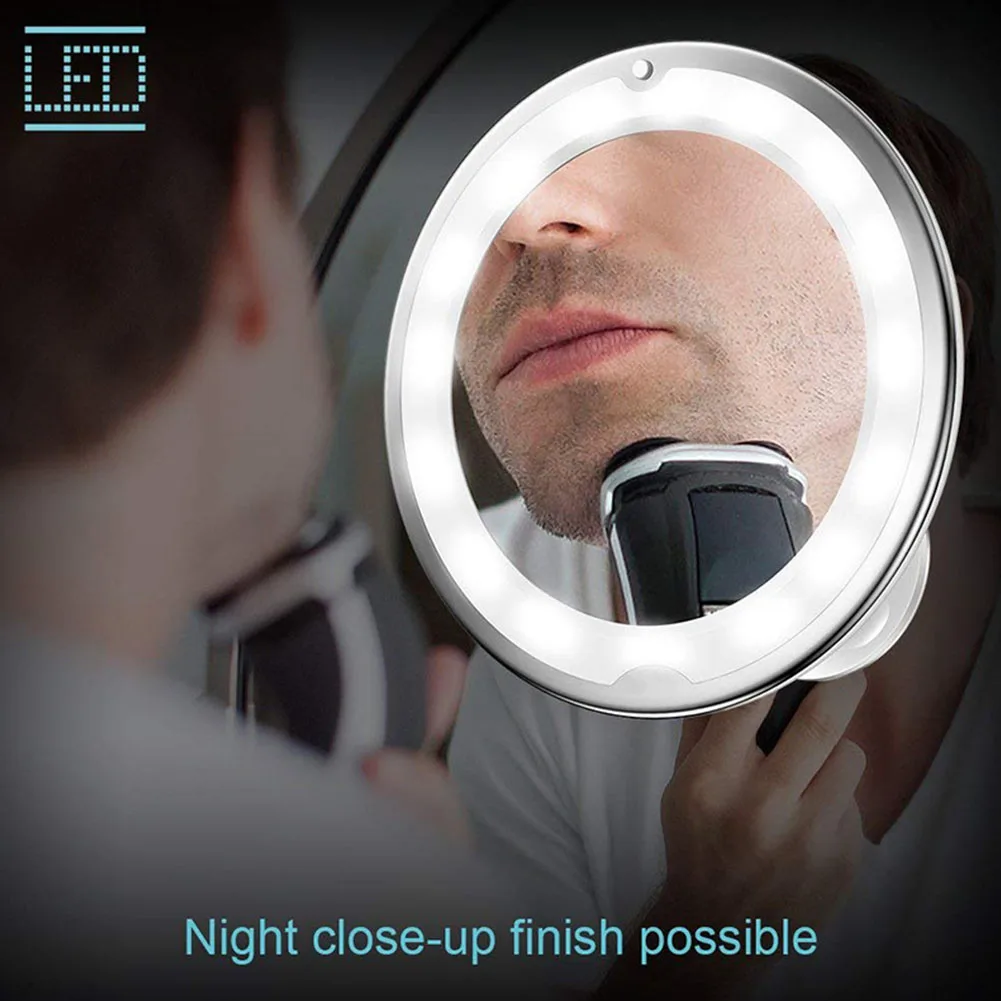 

LED Makeup Mirror 10X Magnifying ABS Locking Suction Cup Bathroom Bright Light weight Travel Universal Rotating Adjustable Arm