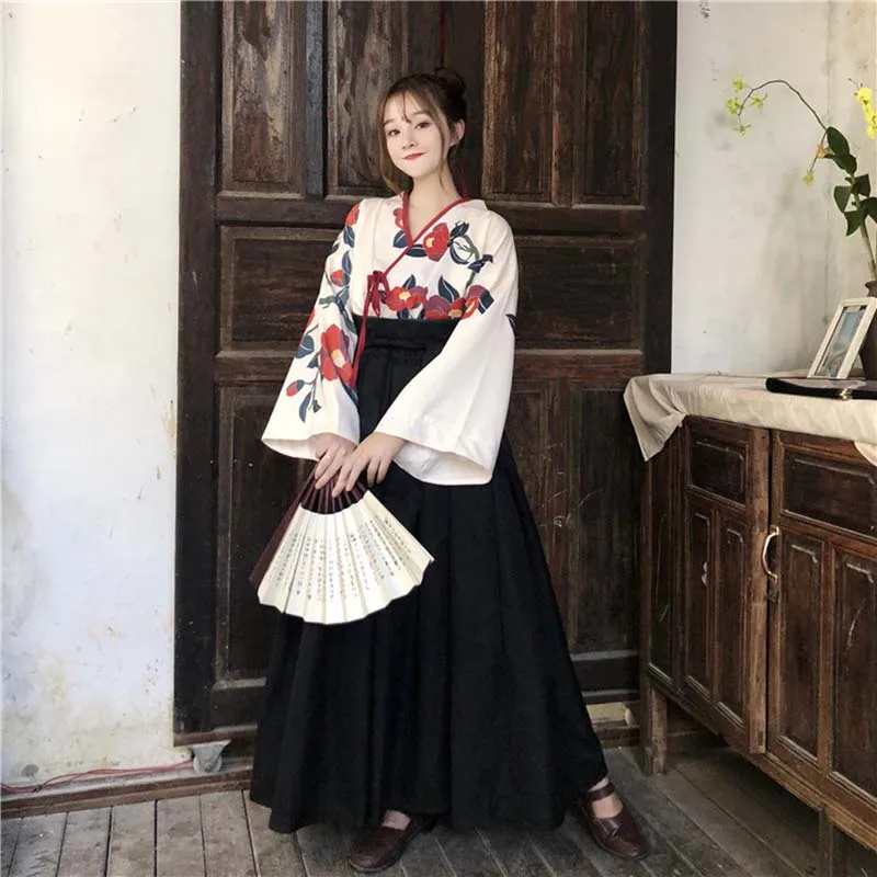Женская летняя юбка Hanfu в китайском стиле 2019 винтажная блузка с длинным рукавом и