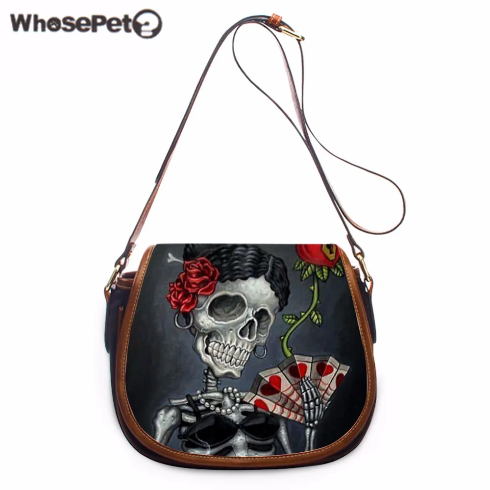 

WHOSEPET Cool Handbag Skulls Printing Women Totes Mini Clutch Purse Bag Hobo Messenger Bag Female Crossbody Shoulder Bags Causal