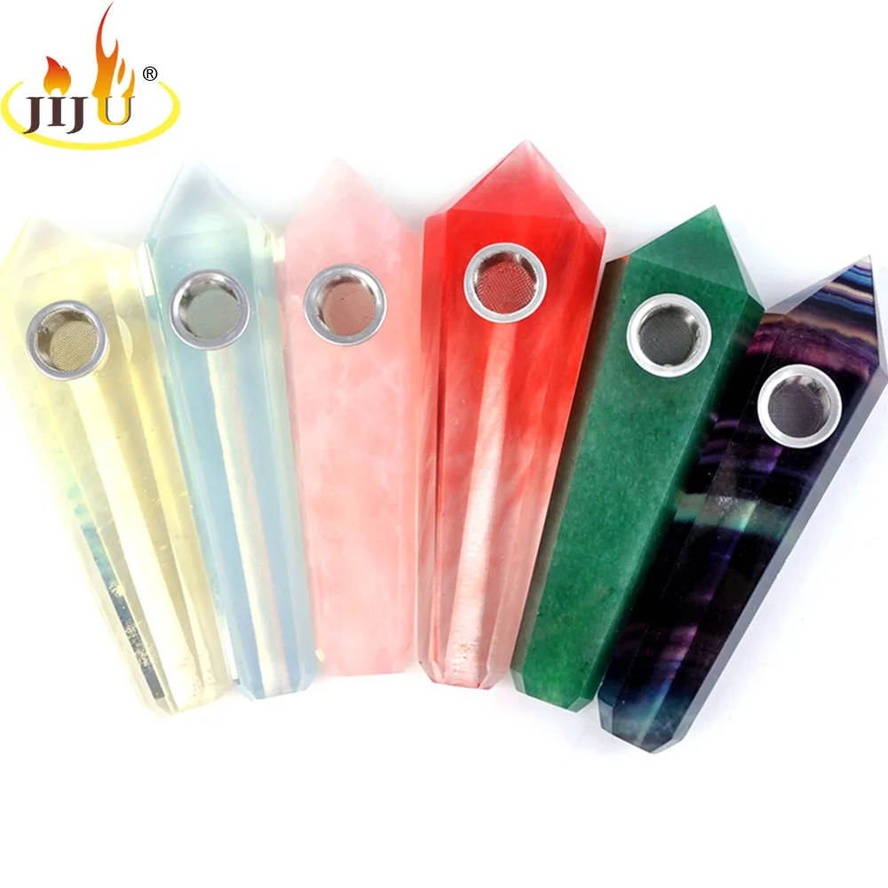 JIJU Crystal Quartz Tobacco Pipes Portable Novelty Weed Pipe Smoking