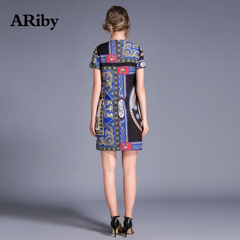 Women Dress 2019 Summer New Fashion Vintage Dress Loose Printed Short Sleeve Slimming O-Neck A-Line Print Mini Dress Plus Size