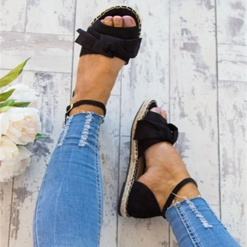 

Tangnest Women Flat Sandals Ankle Strap Butterfly-knot Solid Flats New Cover Heel Gladiator Casual Shoes Plus Size 35-43 XWZ5705