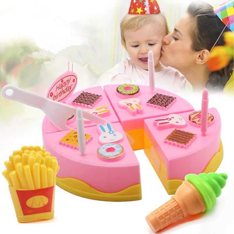 

Pretend Play Cutting Birthday Cake Kitchen Toys Set Food Juguete Toy Pink White Yellow Gift for Girls Kids Children