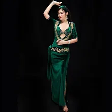 Комплект из 5 предметов, корейский вельветовый халат Bladi Bellydance, зимний теплый дизайнерский костюм для соревнований танцоров зеленый, красный, фиолетовый