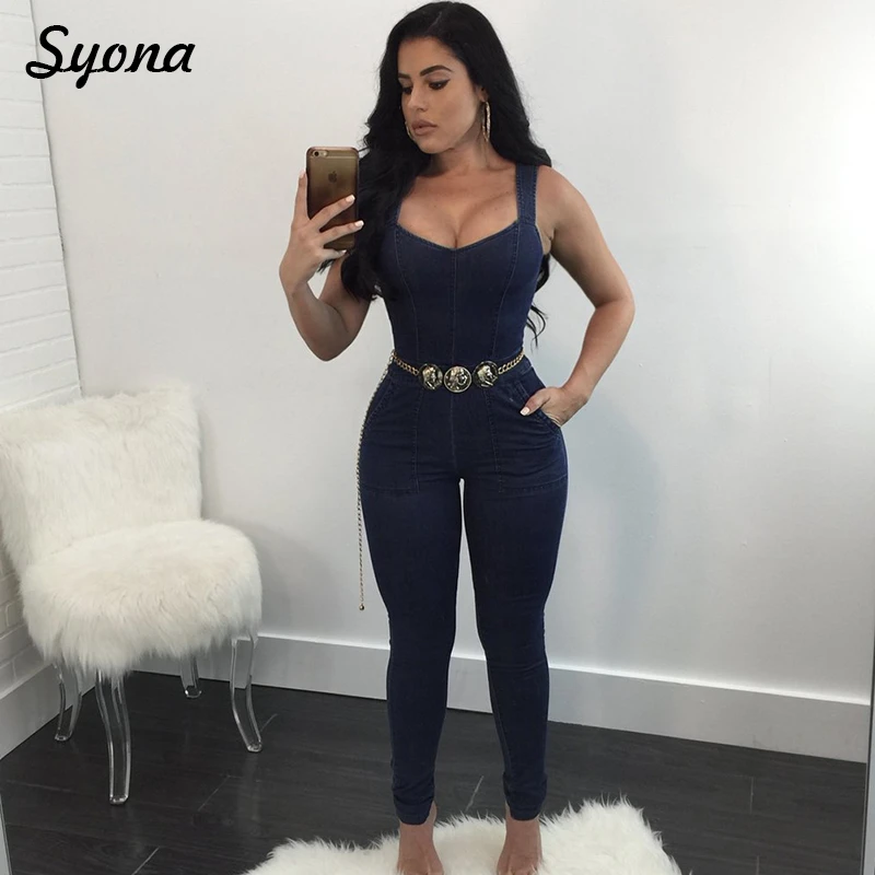 denim capri jumpsuit