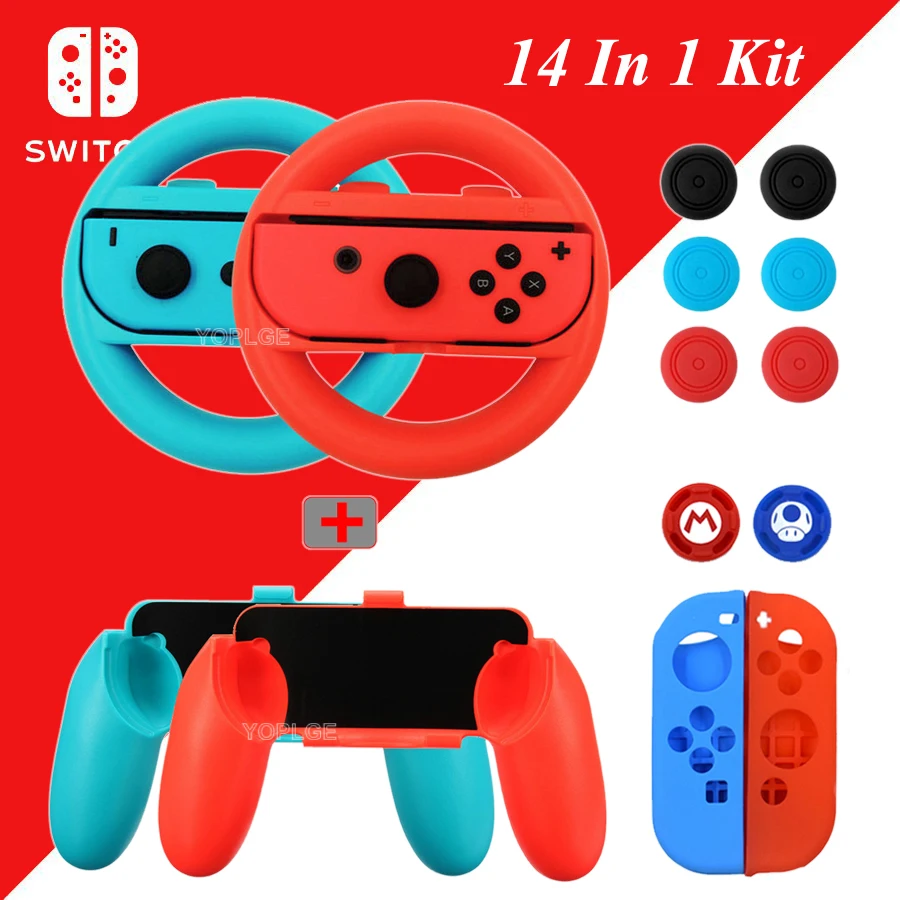 

14 Nintend Switch Accessories Racing Wheel Handle Grips Silicone Cases Analog Caps for Nintendo Switch Nintendoswitch NS Joy-con